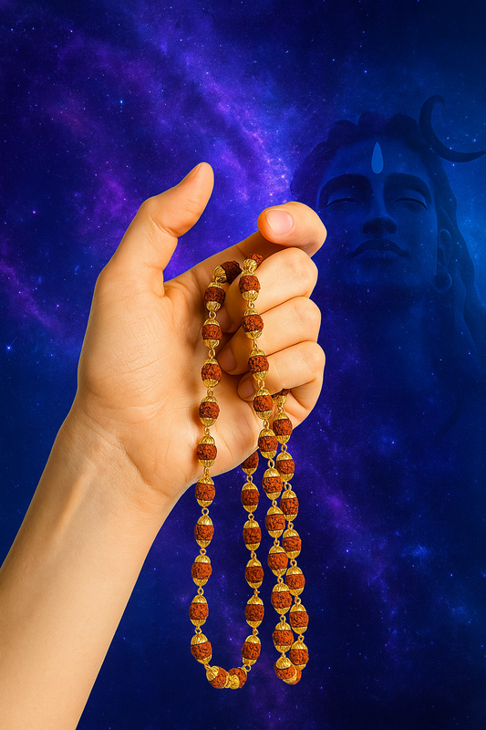 Premium Rudraksha Mala with Gold Polished Caps